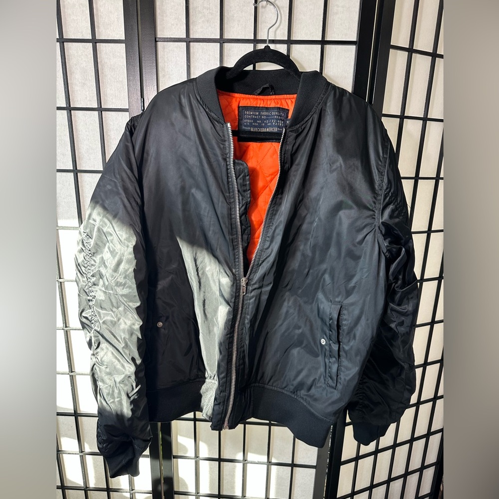 Men’s Black Bomber Jacket with Orange Lining